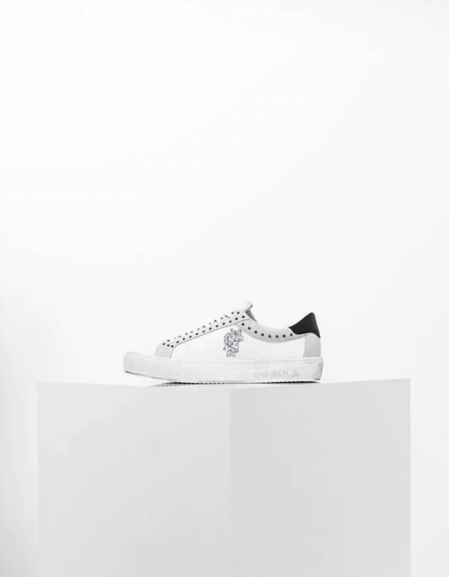 So Rock Graphic Leather Studded Sneakers In White