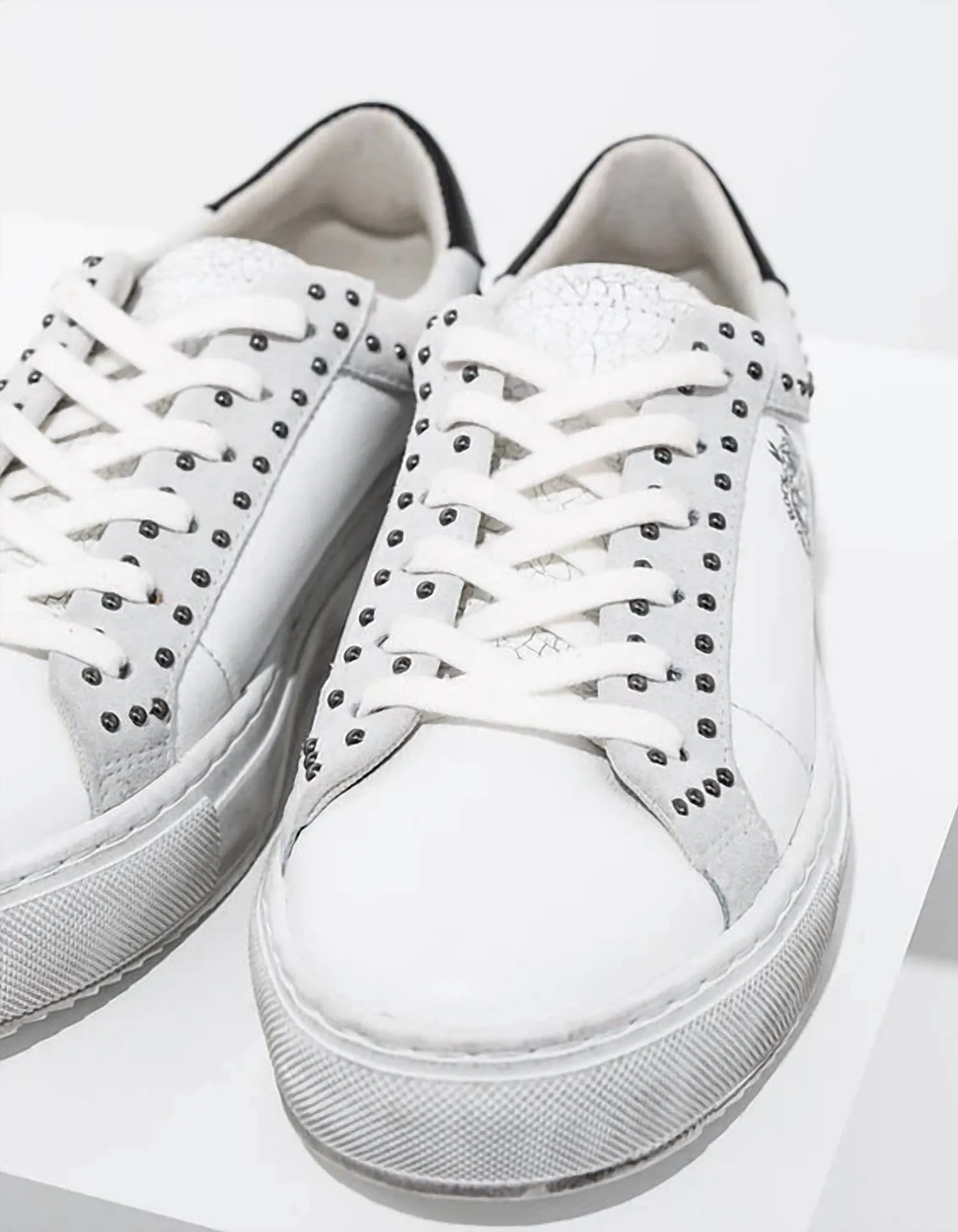 So Rock Graphic Leather Studded Sneakers In White