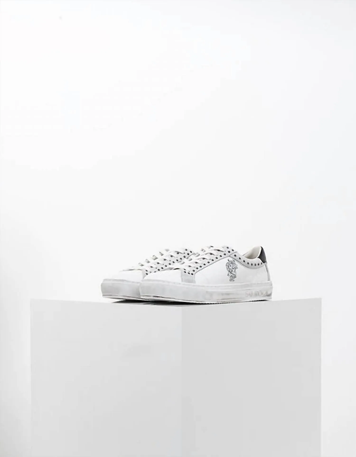 So Rock Graphic Leather Studded Sneakers In White
