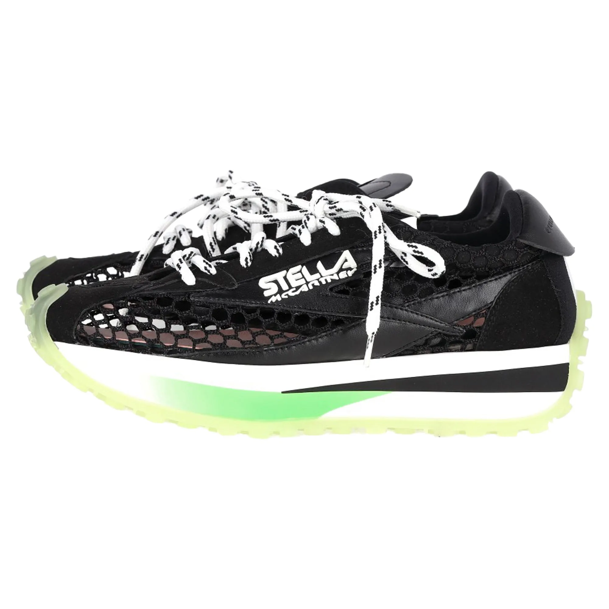 Stella McCartney Logo-Patch Mesh-knit Low-Top Trainers In Black Vegan Leather