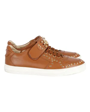 Versace Medusa Studded Low Top Sneakers in Tan Leather