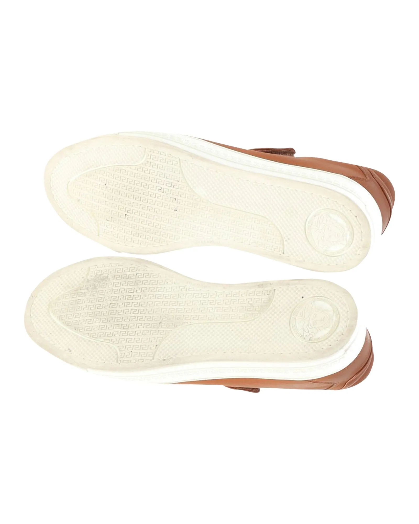 Versace Medusa Studded Low Top Sneakers in Tan Leather