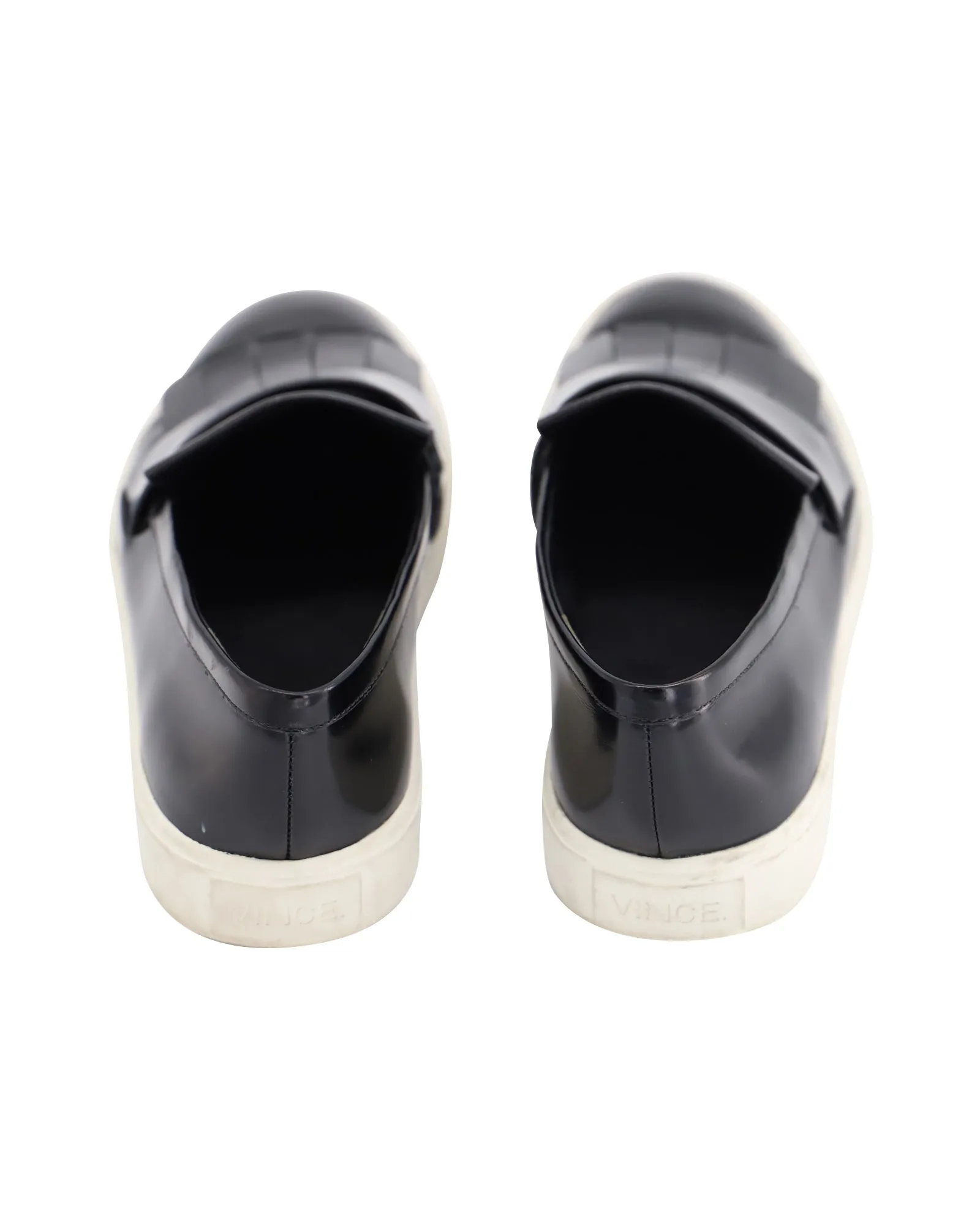Vince Conventry Kiltie Fringe Slip-On Sneakers in Black Leather