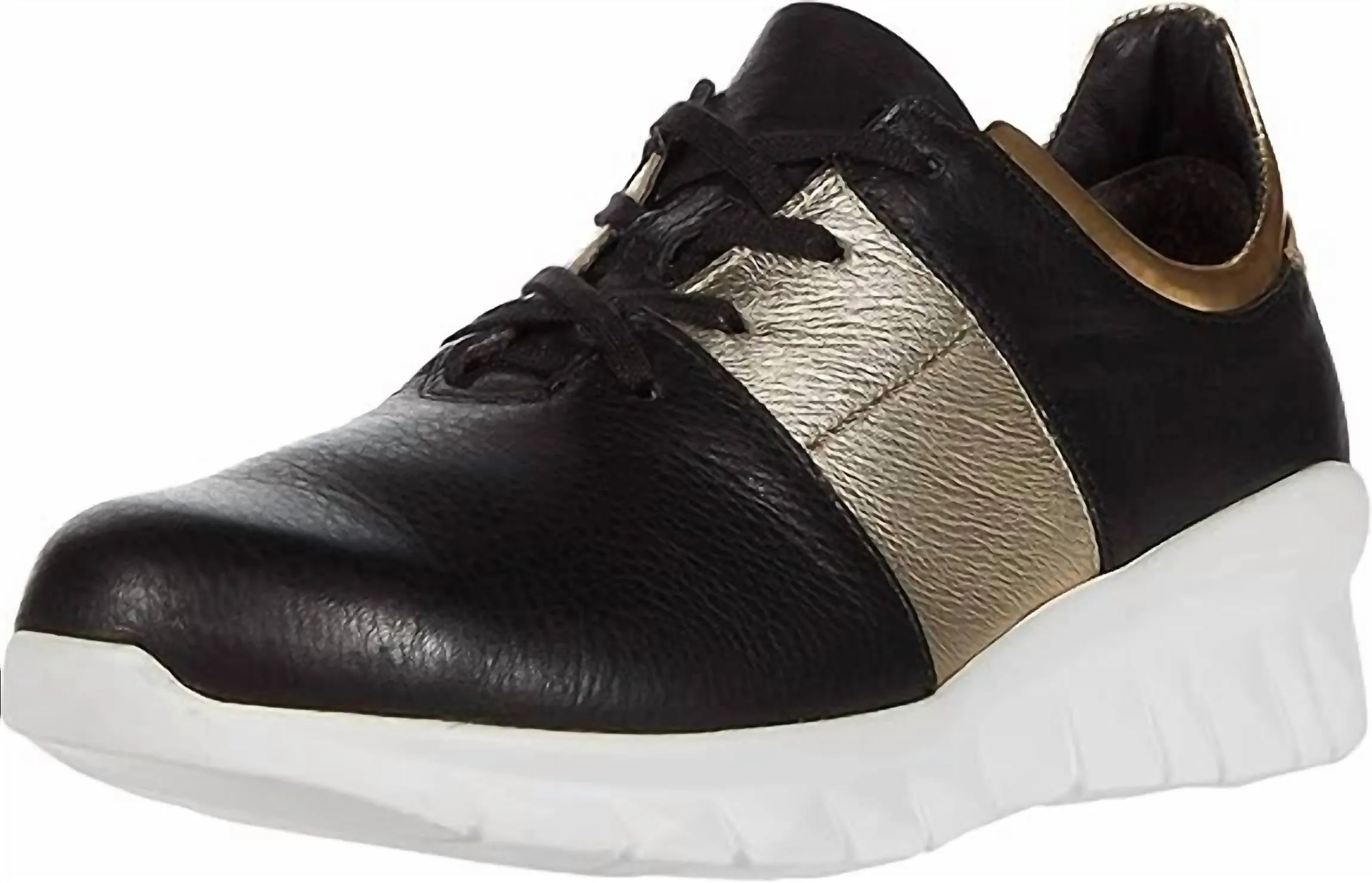 Women's Buzz Sneaker In Black Lthr/gold Lthr Combo
