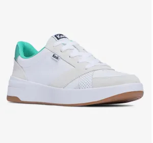 Women's Court Leather Suede Lace Up Sneaker In White/green