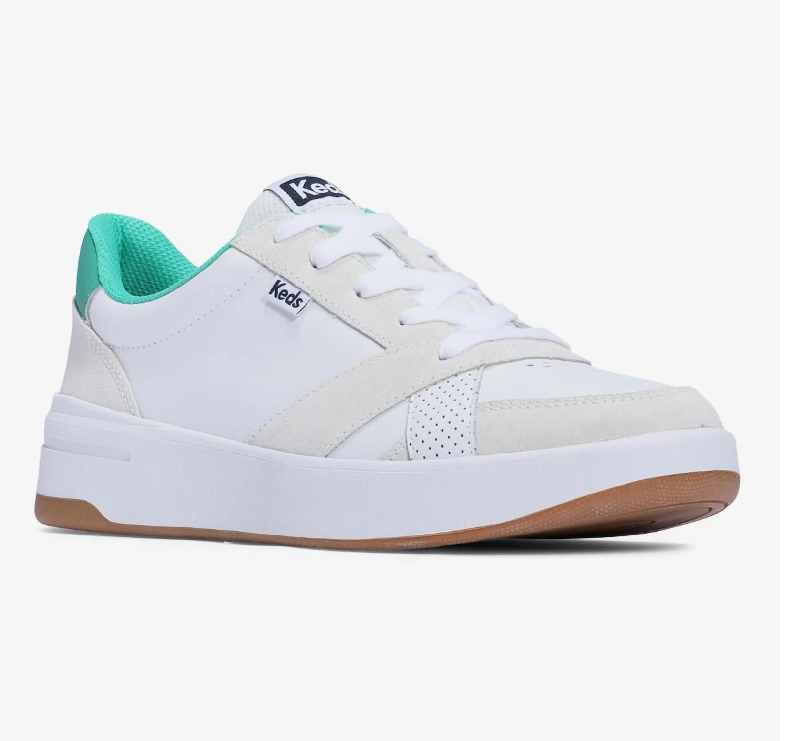 Women's Court Leather Suede Lace Up Sneaker In White/green