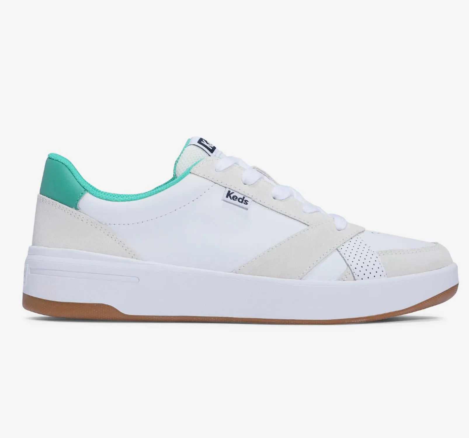 Women's Court Leather Suede Lace Up Sneaker In White/green