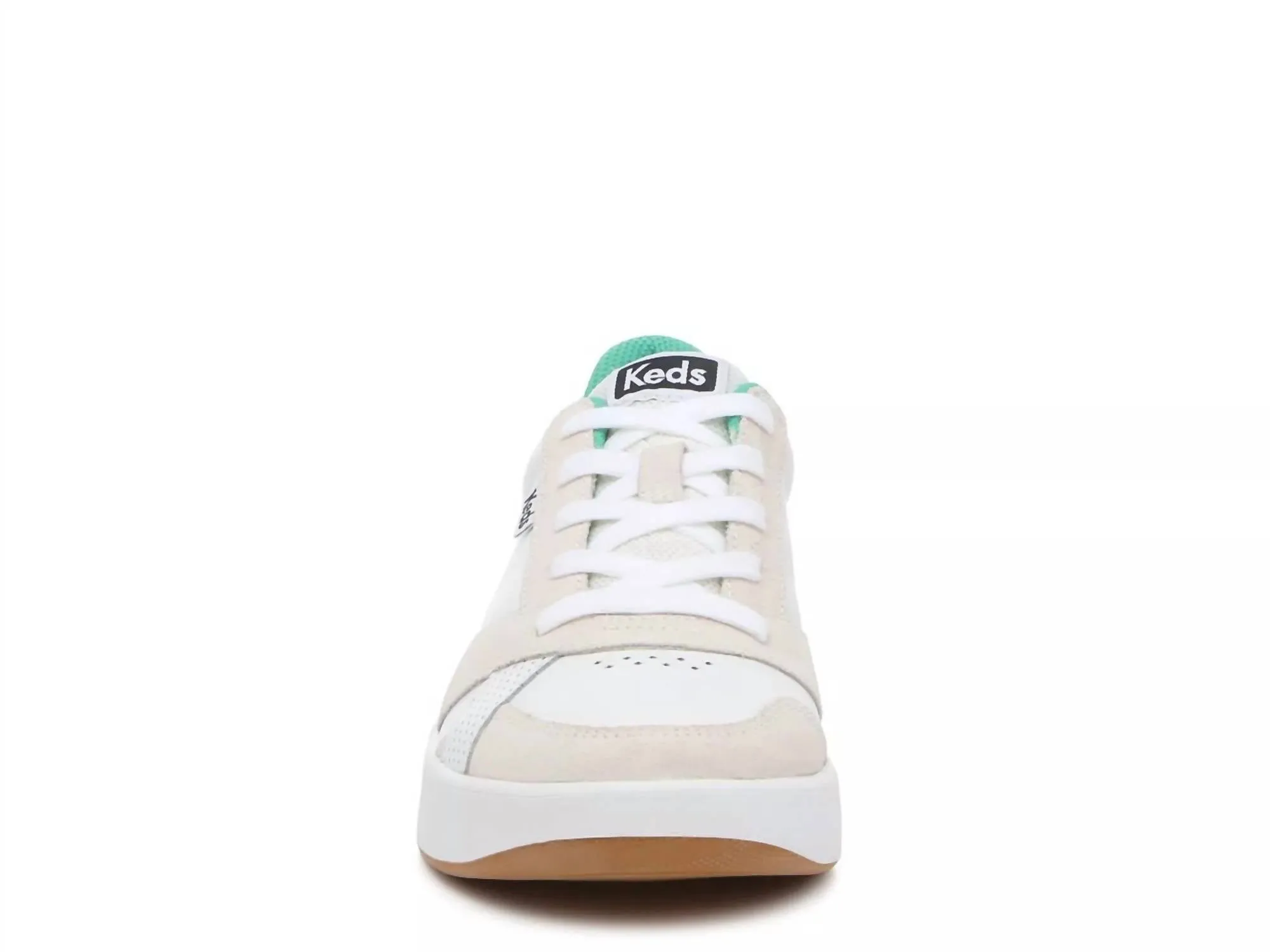 Women's Court Leather Suede Lace Up Sneaker In White/green