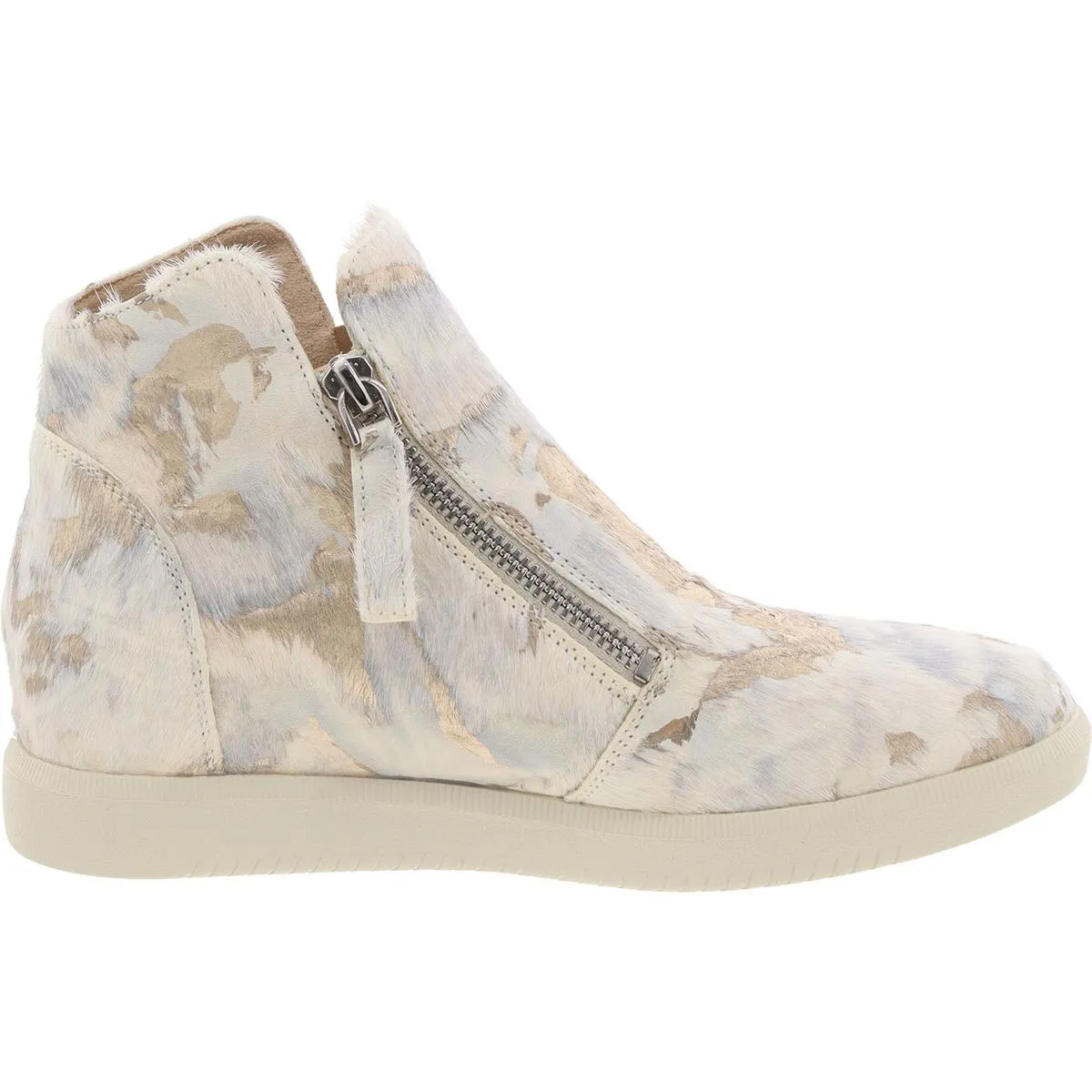 Womens Double Zipper Calf Hair Casual And Fashion Sneakers