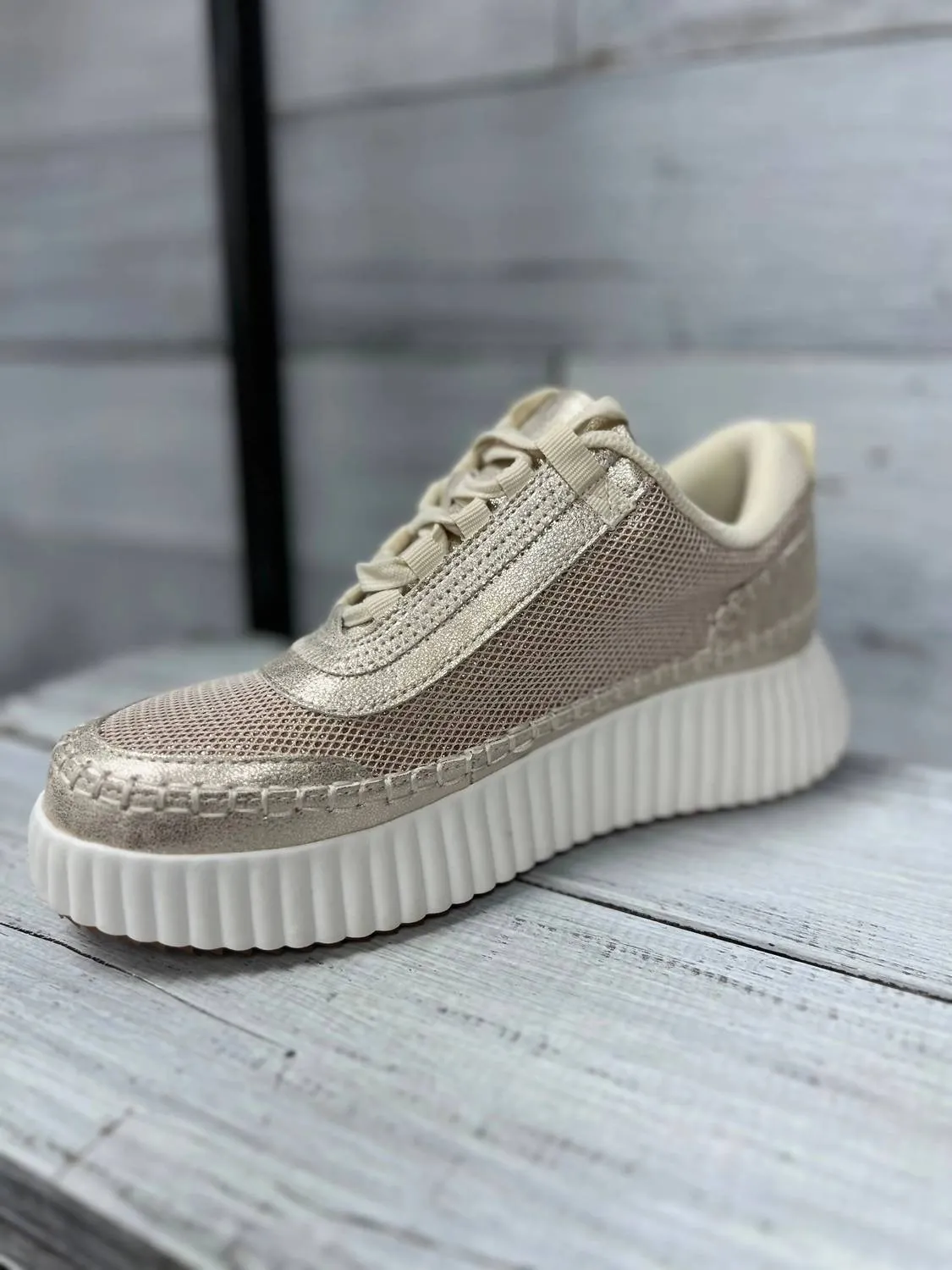 Women's Duchess Crochet Fashion Sneaker In Light Gold