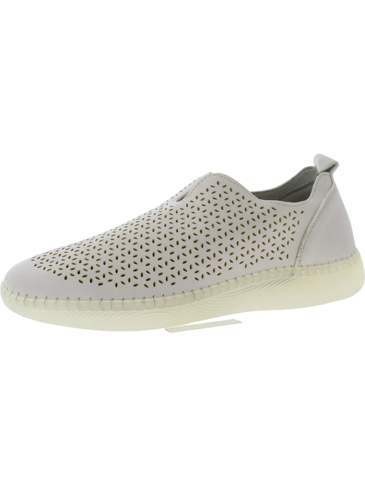 Womens Faux Leather Perforated Slip-On Sneakers