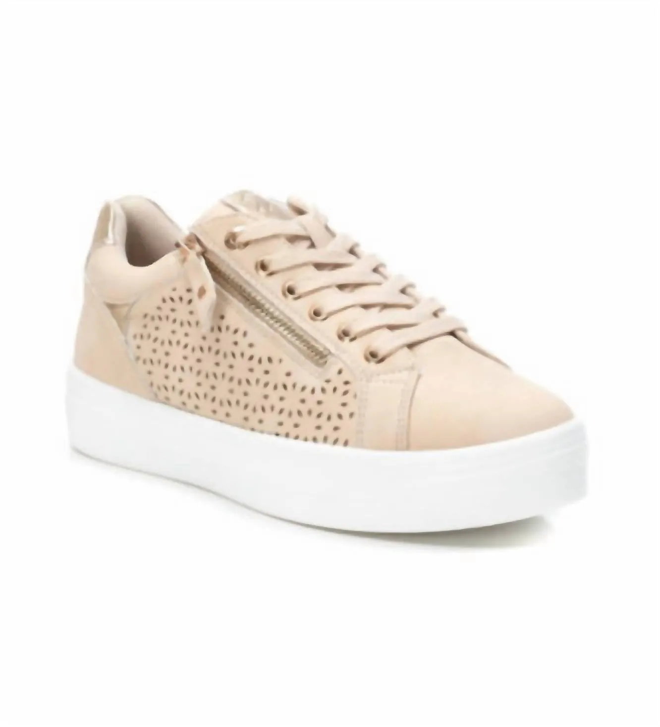 Women's Faux Leather Sneakers In Beige