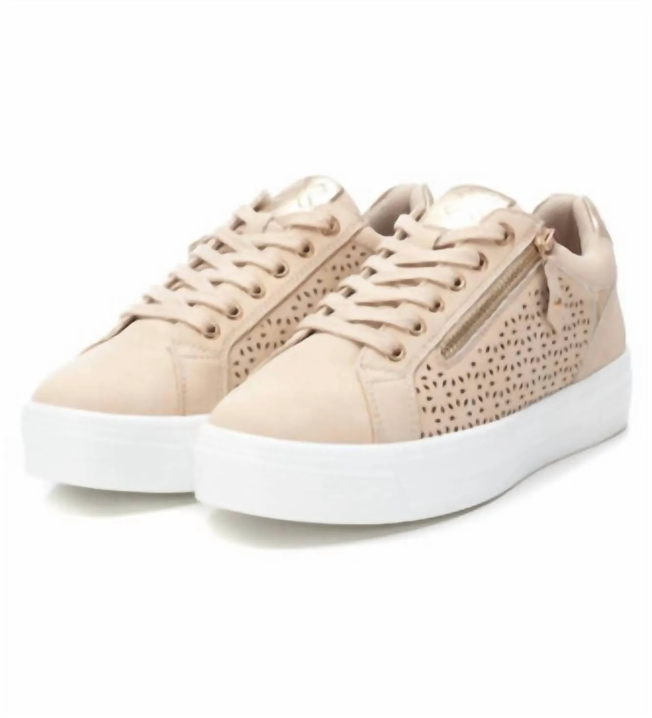 Women's Faux Leather Sneakers In Beige