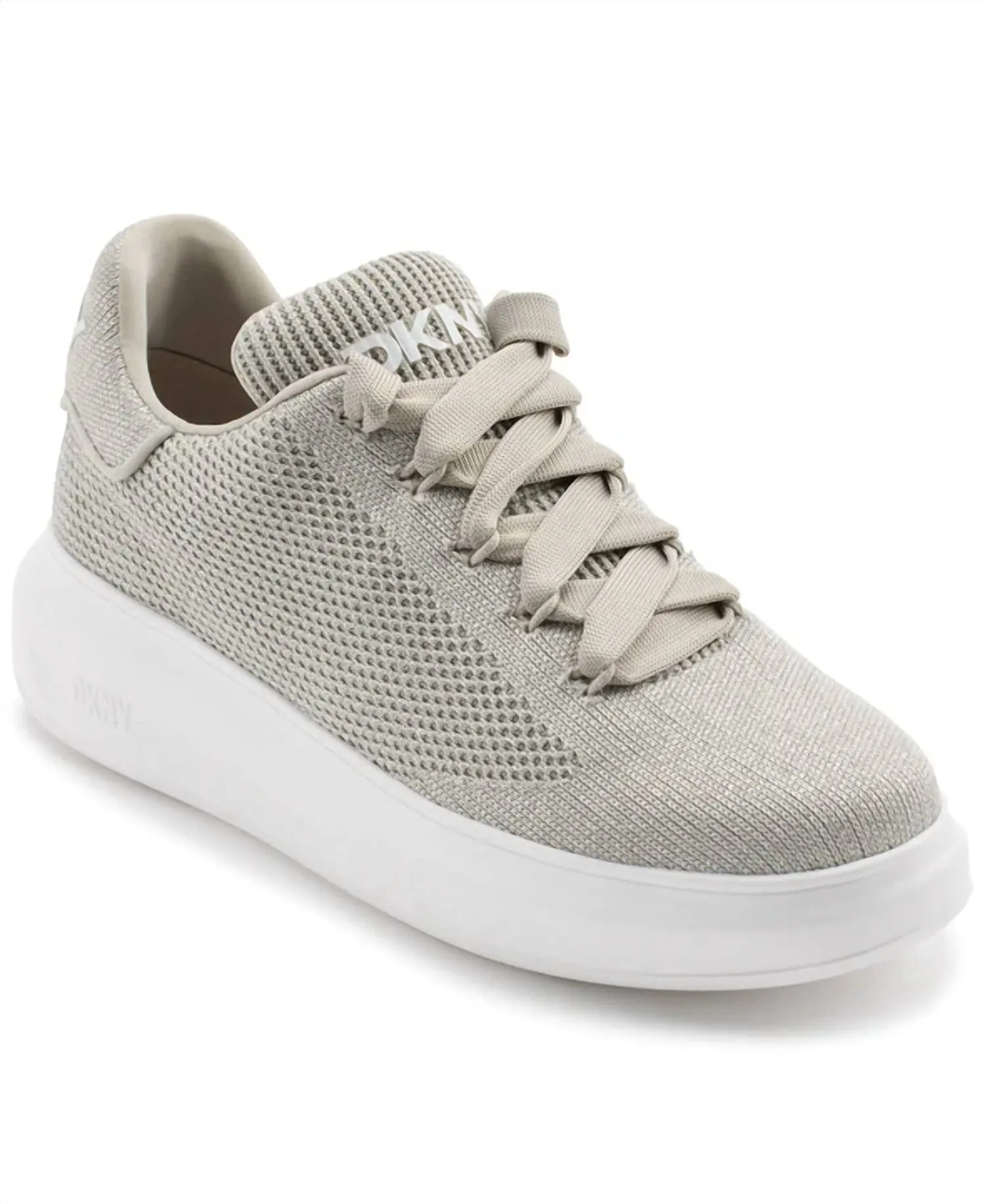 Women's Jewel Knit Lace Up Sneaker In Stone Grey/silver