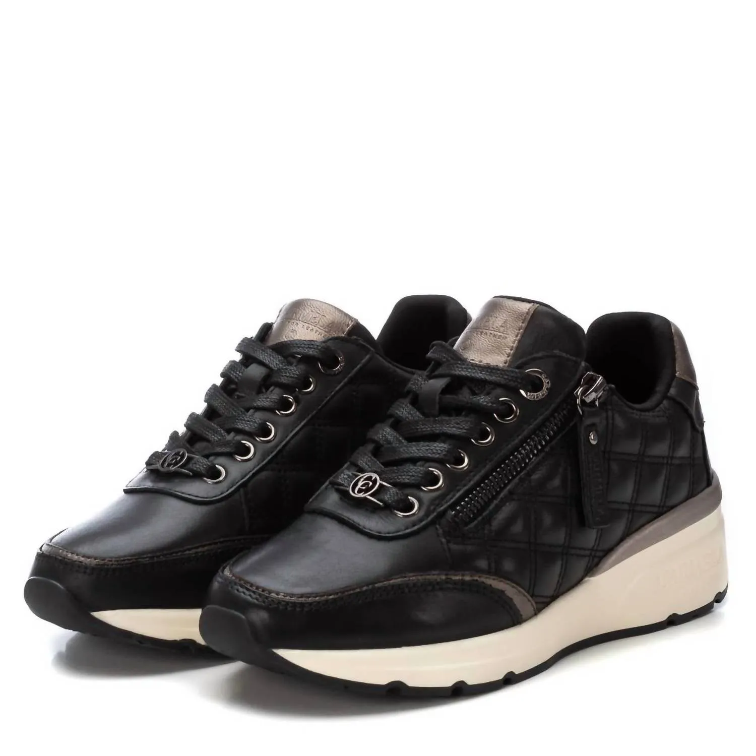 Women's Leather Trainer Sneakers In Black