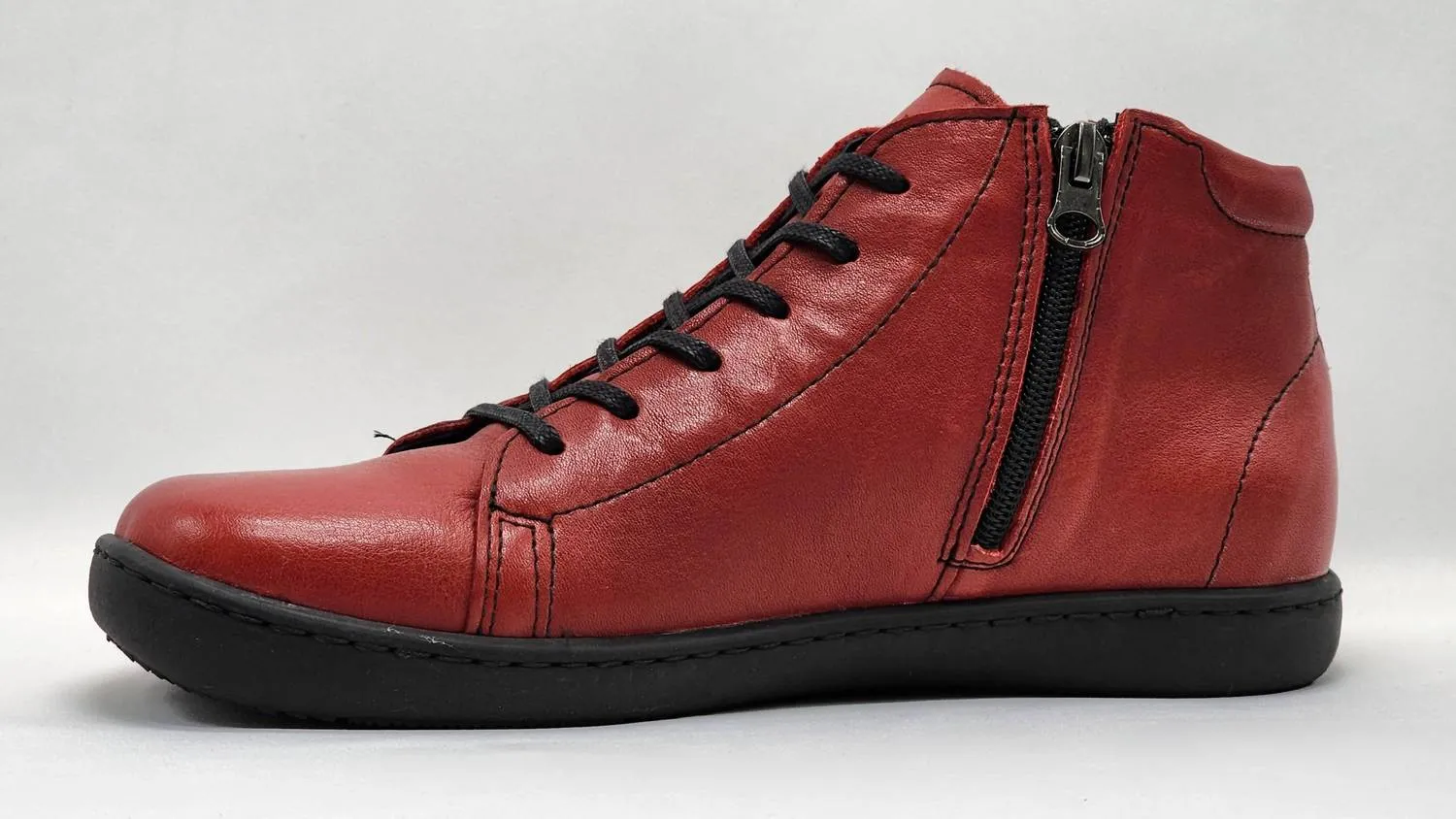 Women's Medical-Sole Fur-Lined Zip-Up Leather Boots In Red