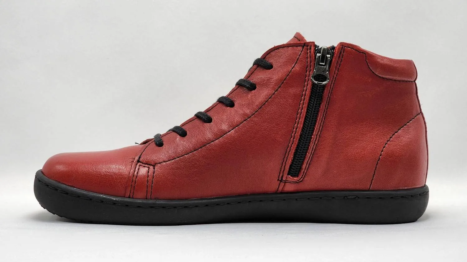 Women's Medical-Sole Fur-Lined Zip-Up Leather Boots In Red
