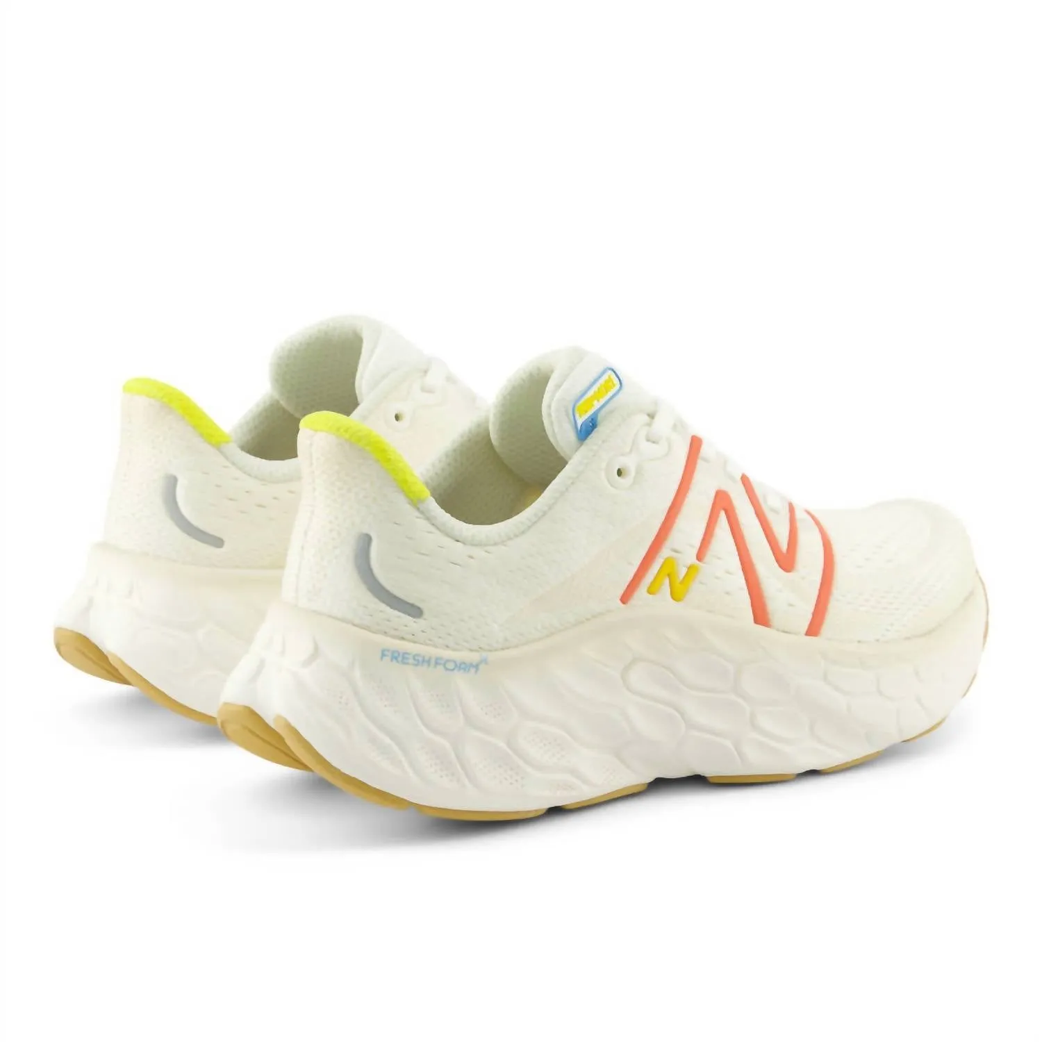 Women's More V4 Running Sneakers In Sea Salt With Gulf Red And Lemon Zest