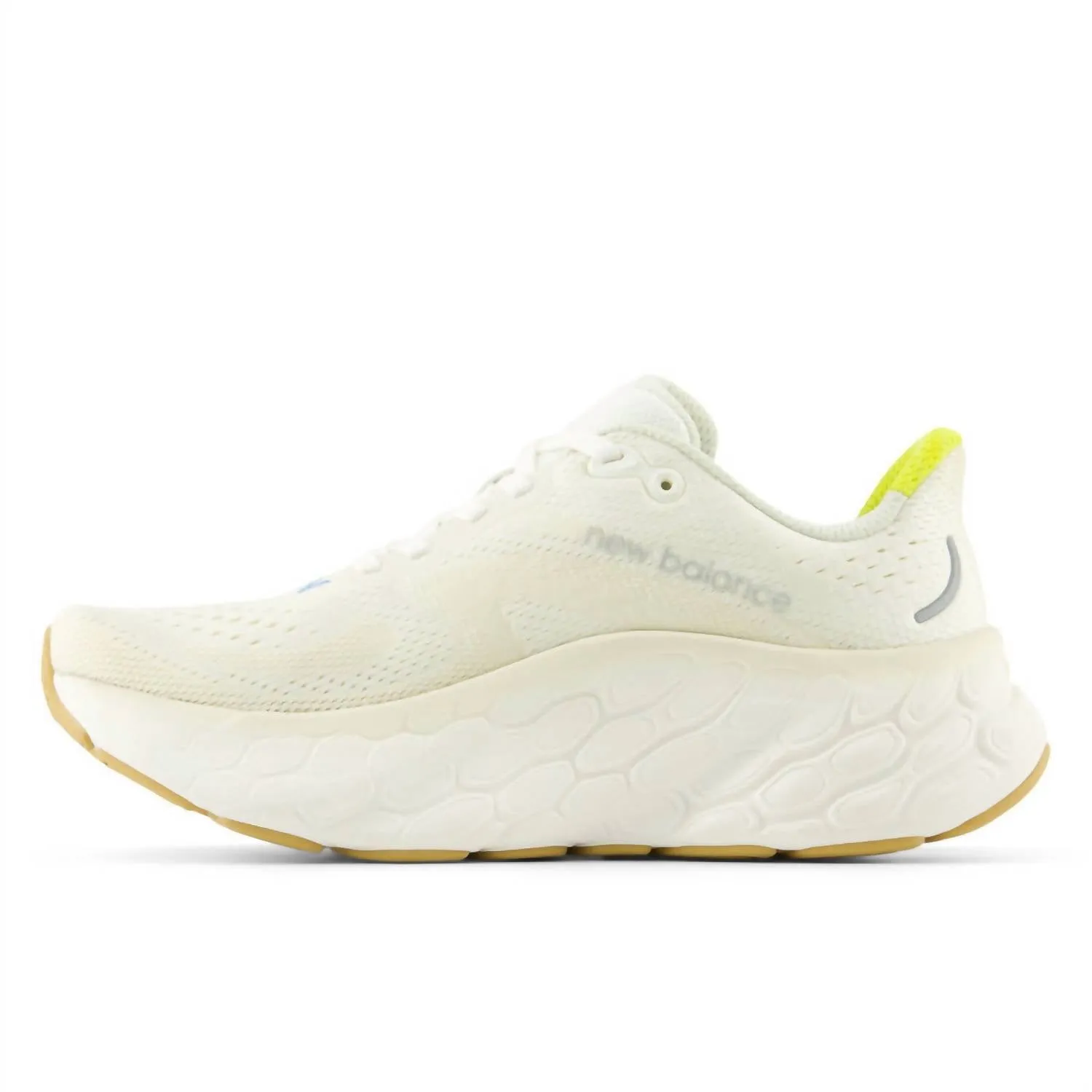 Women's More V4 Running Sneakers In Sea Salt With Gulf Red And Lemon Zest