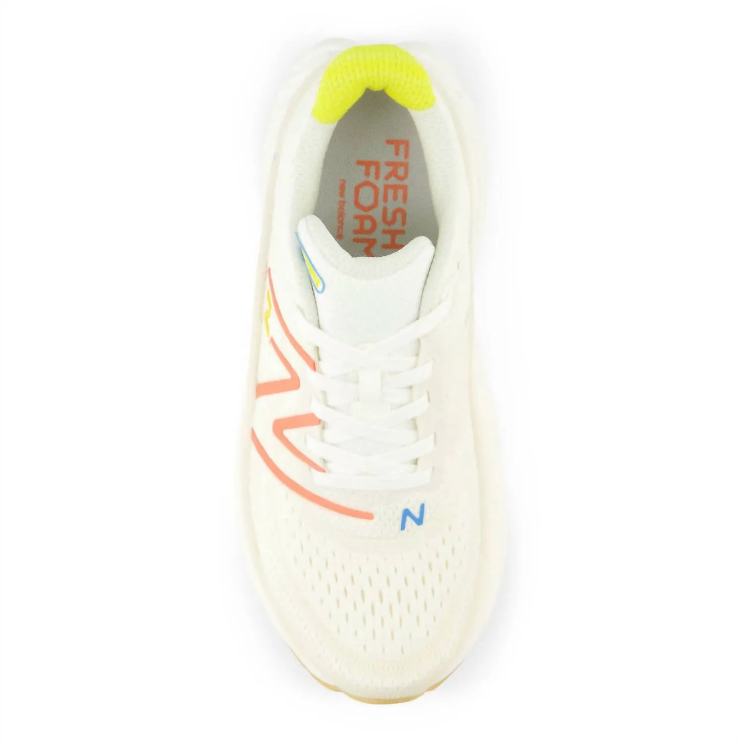 Women's More V4 Running Sneakers In Sea Salt With Gulf Red And Lemon Zest