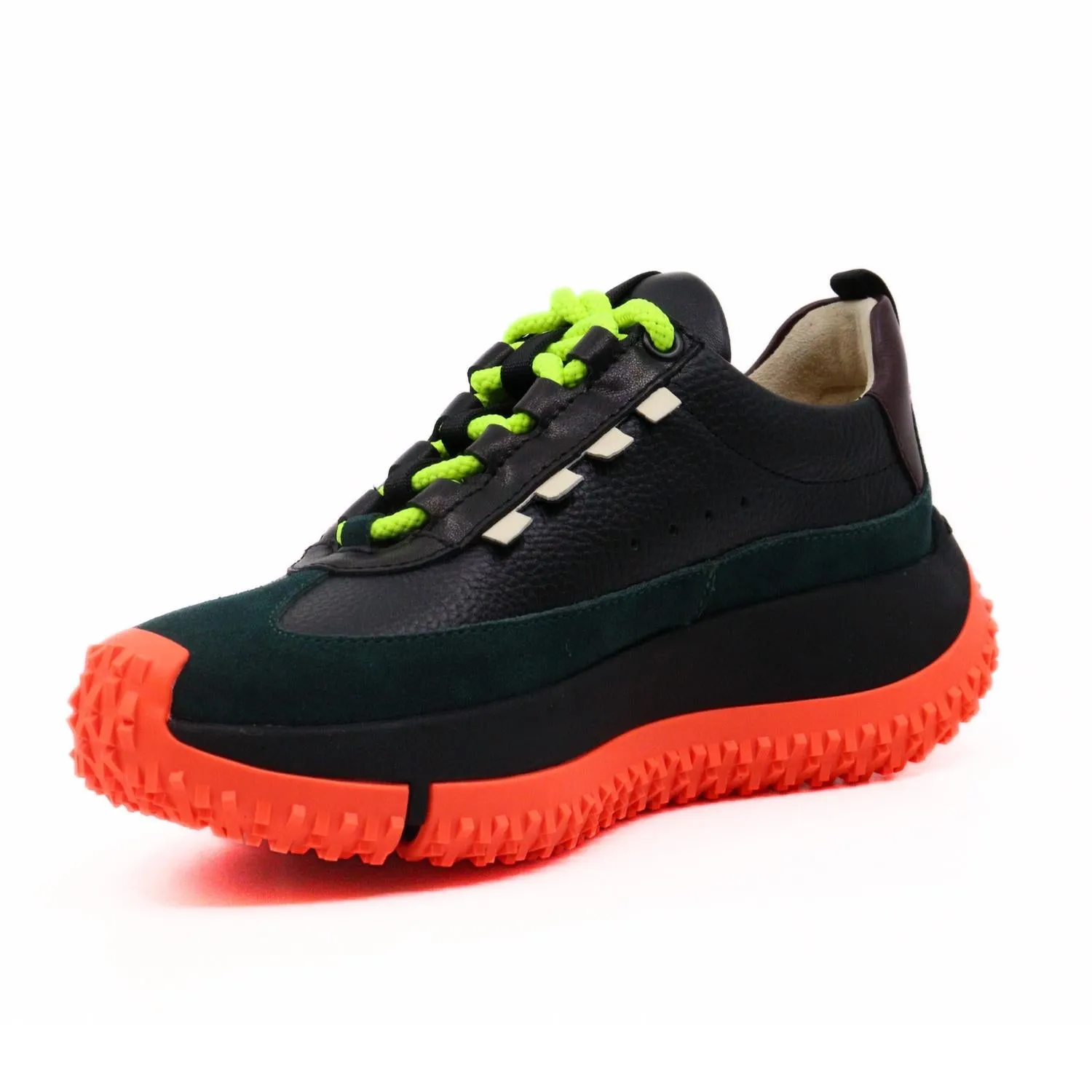 Women's Onyx Tumbled Leather In Black Petrol Green And Orange