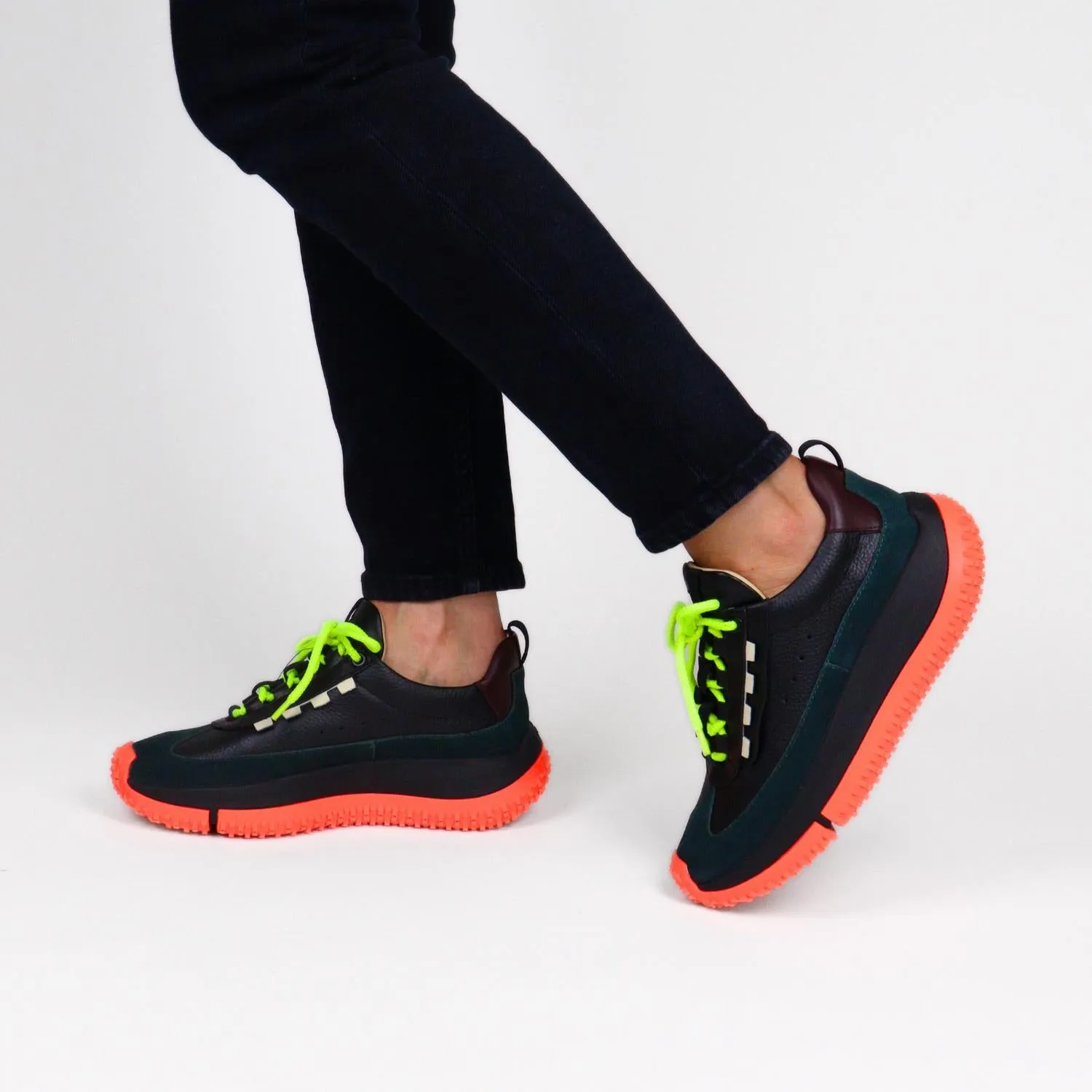 Women's Onyx Tumbled Leather In Black Petrol Green And Orange