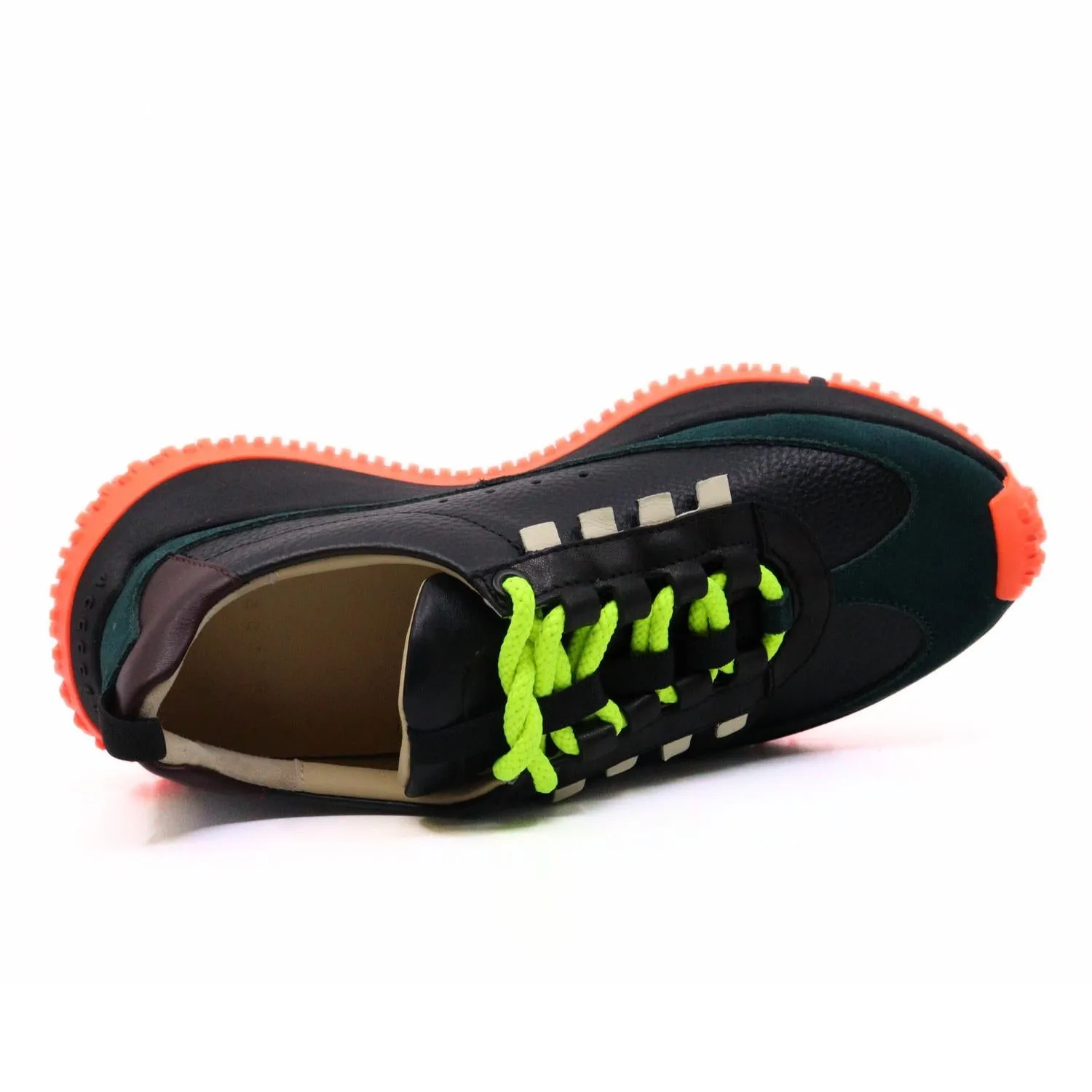 Women's Onyx Tumbled Leather In Black Petrol Green And Orange
