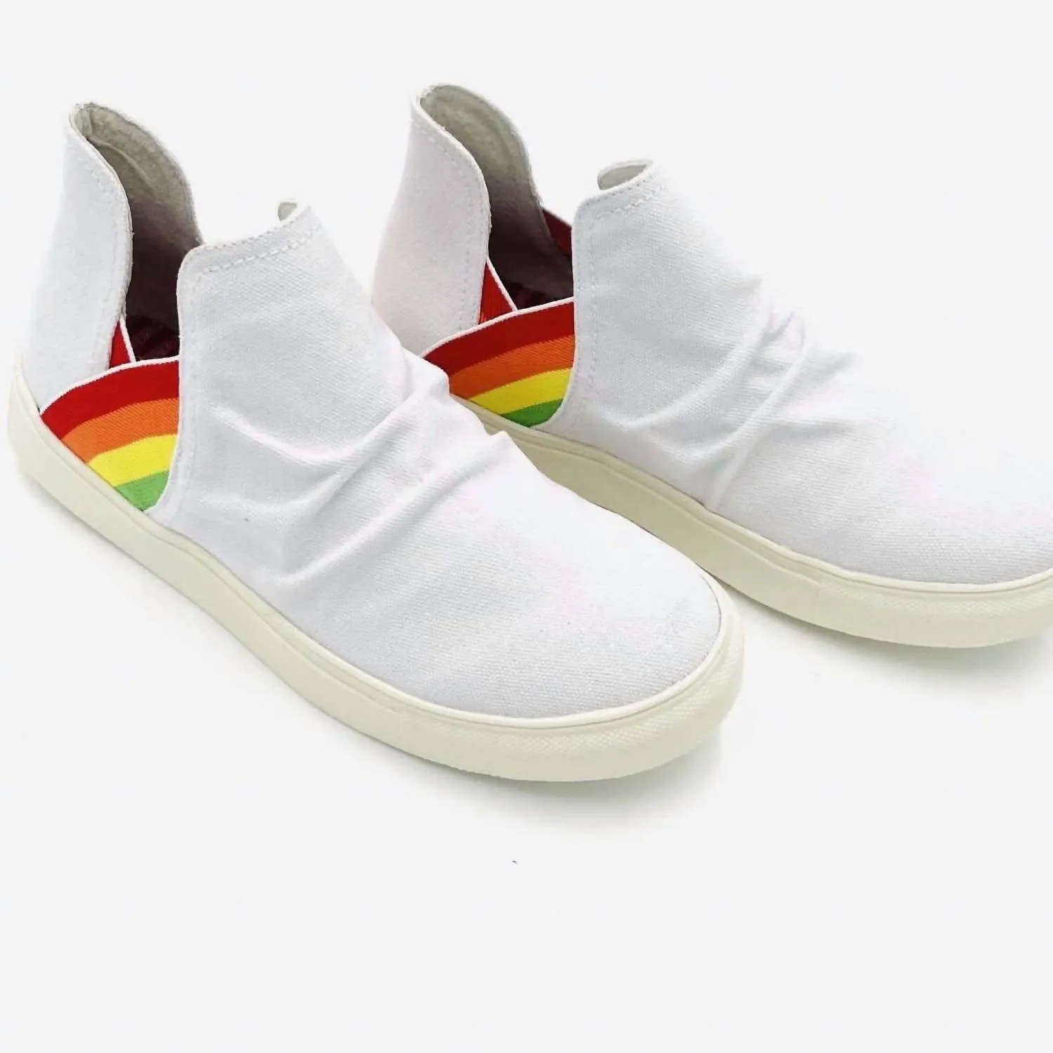 Women's Slip On Rainbow High Top Sneakers In White Rainbow