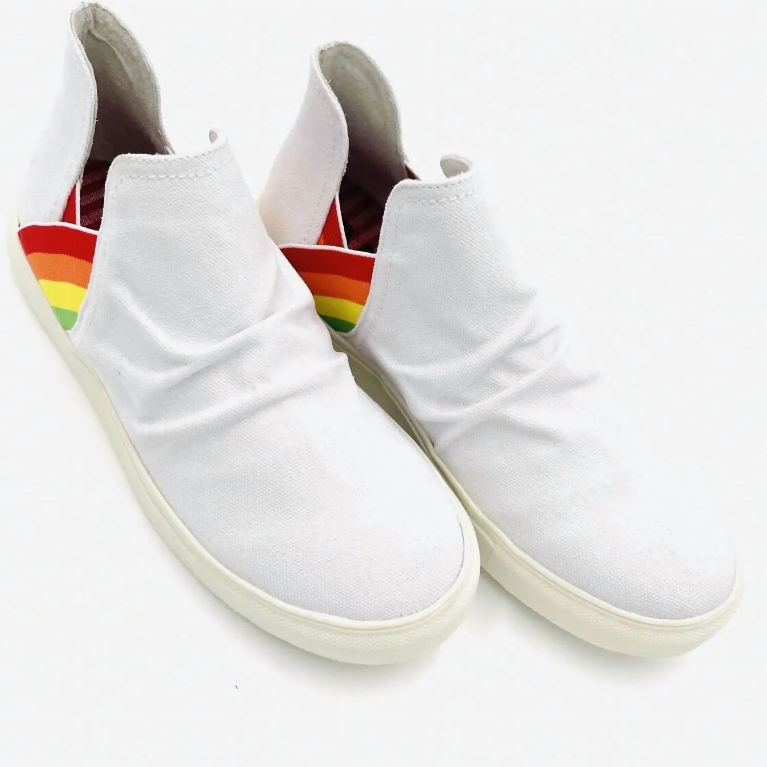 Women's Slip On Rainbow High Top Sneakers In White Rainbow