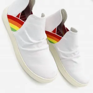 Women's Slip On Rainbow High Top Sneakers In White Rainbow