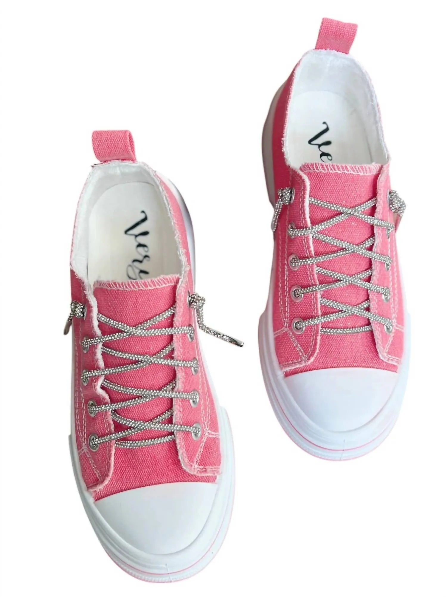 Women's Slip-On Sneakers With Sparkle Laces In Pink Glitter