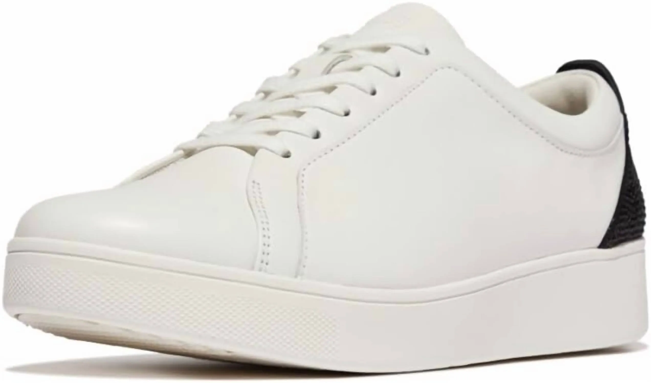 Womens's Rally Crystal Backtab Leather Sneaker In White/black