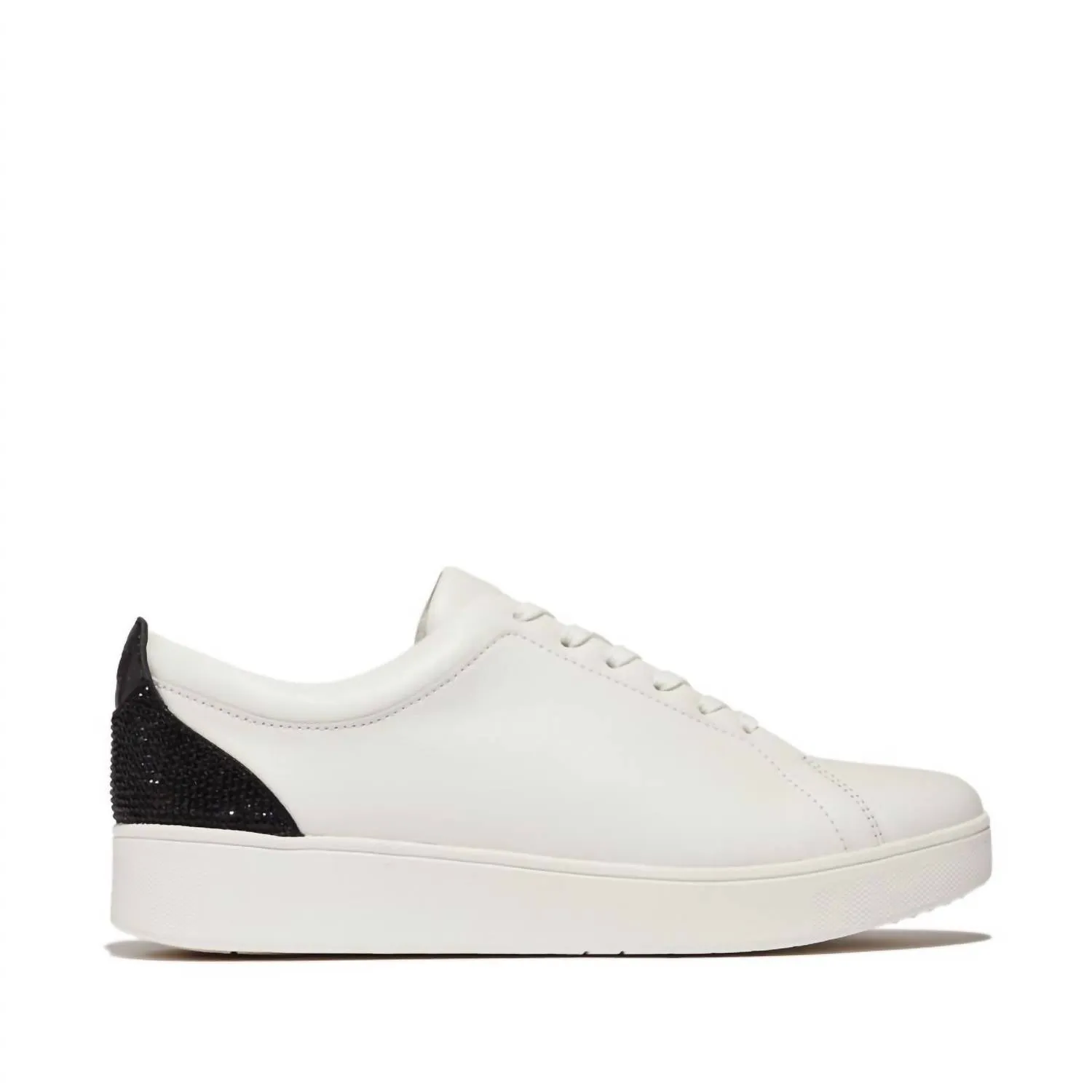 Womens's Rally Crystal Backtab Leather Sneaker In White/black